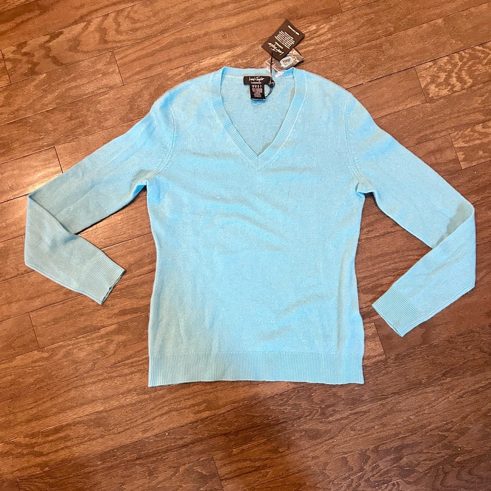 Lord & Taylor Cashmere Blue V-Neck Sweater